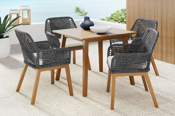 Tessere Natural 5 Pc Square Outdoor Dining Set with Gray Chairs