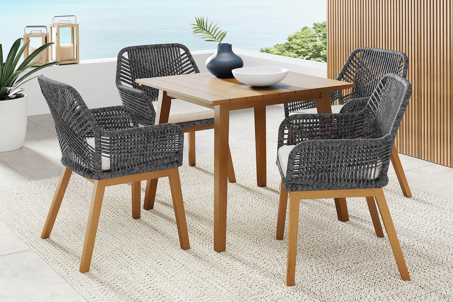 Tessere Natural 5 Pc Square Outdoor Dining Set with Gray Chairs - Image 1