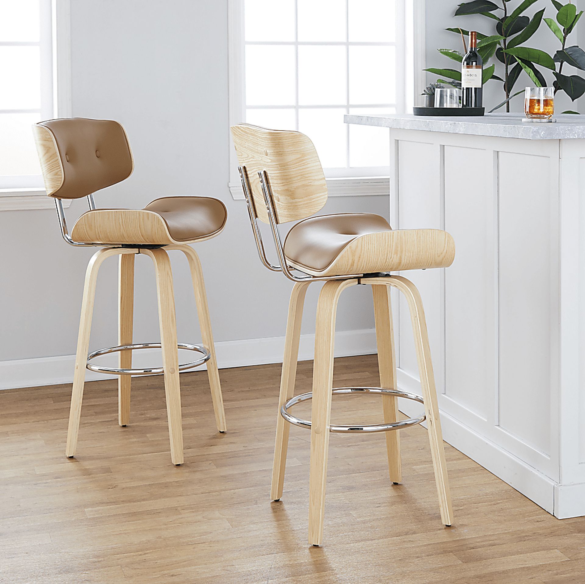 Tesshire IV Camel Swivel Barstool, Set of 2 - Image 2