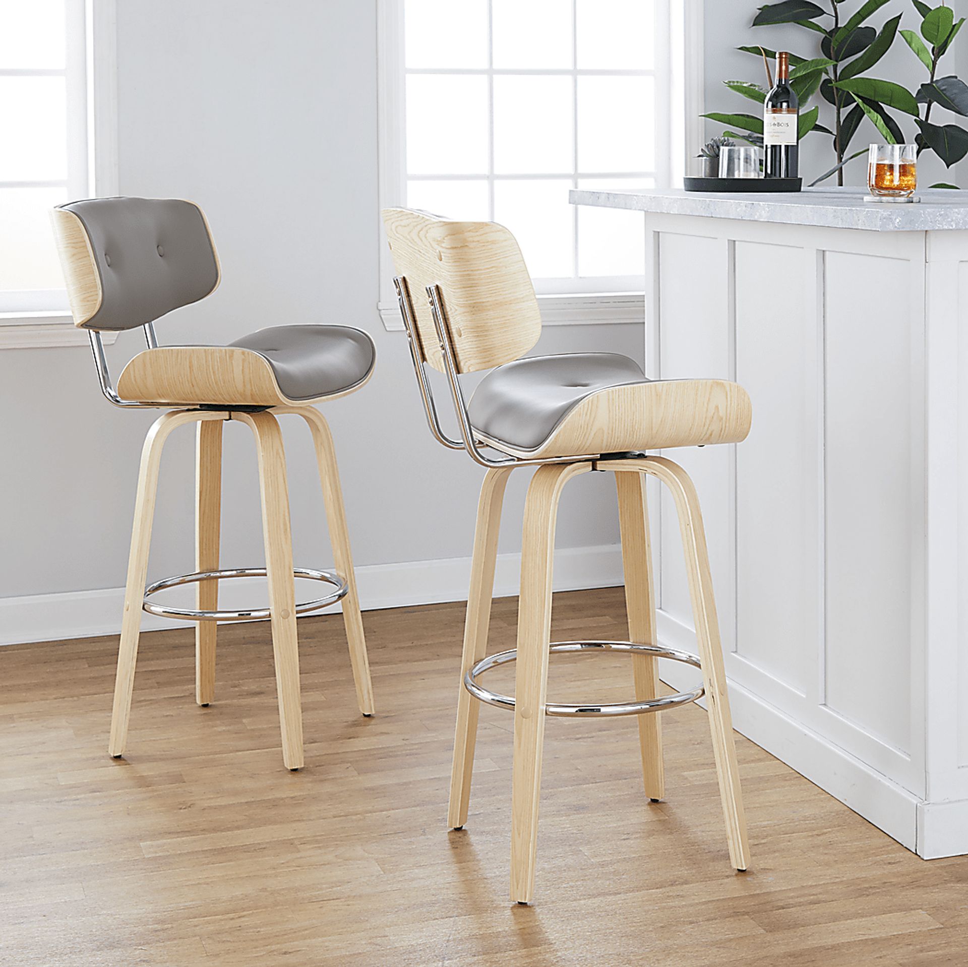 Tesshire IV Light Gray Swivel Barstool, Set of 2 - Image 2