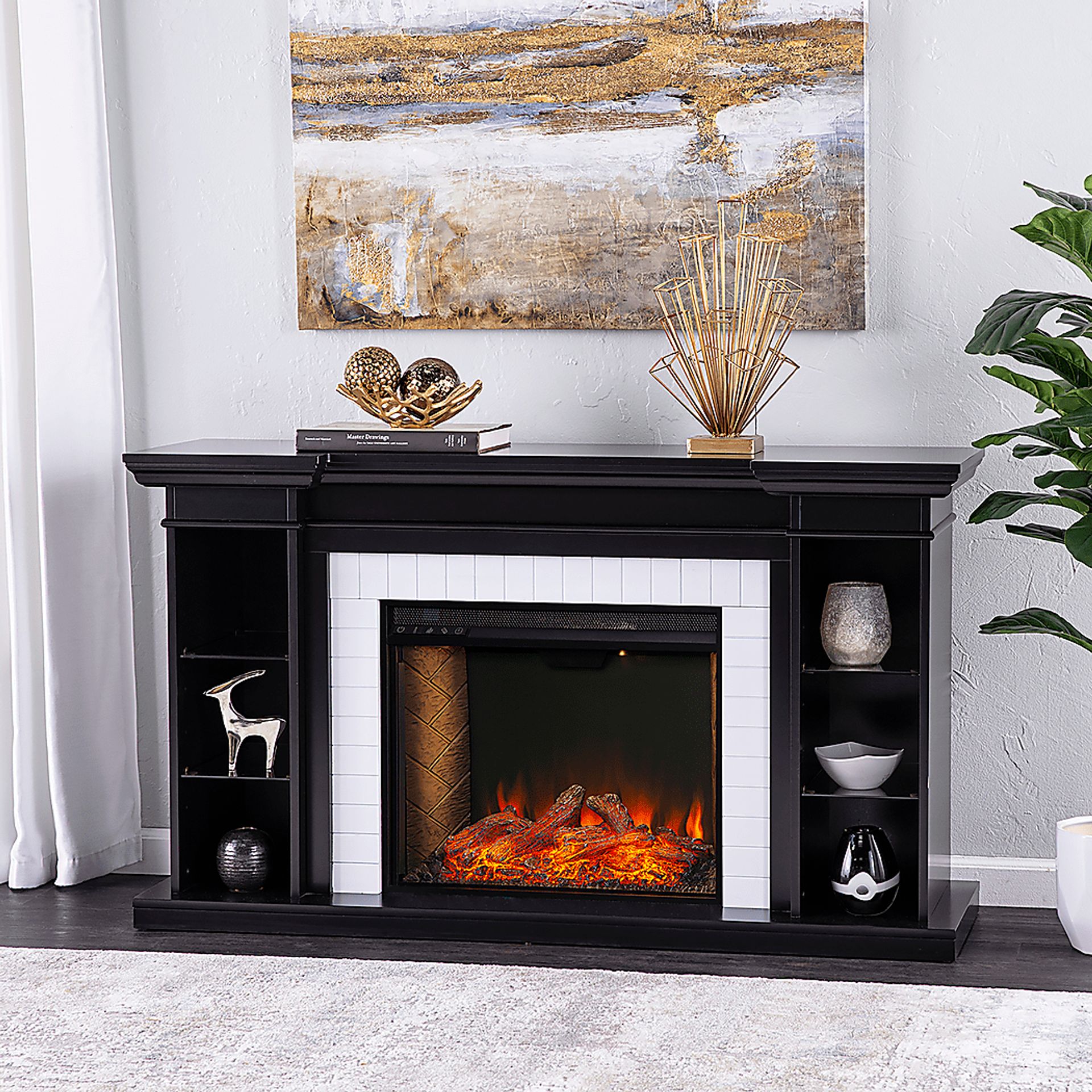 Tessman III Black 54 in. Console, With Smart Electric Fireplace - Image 2