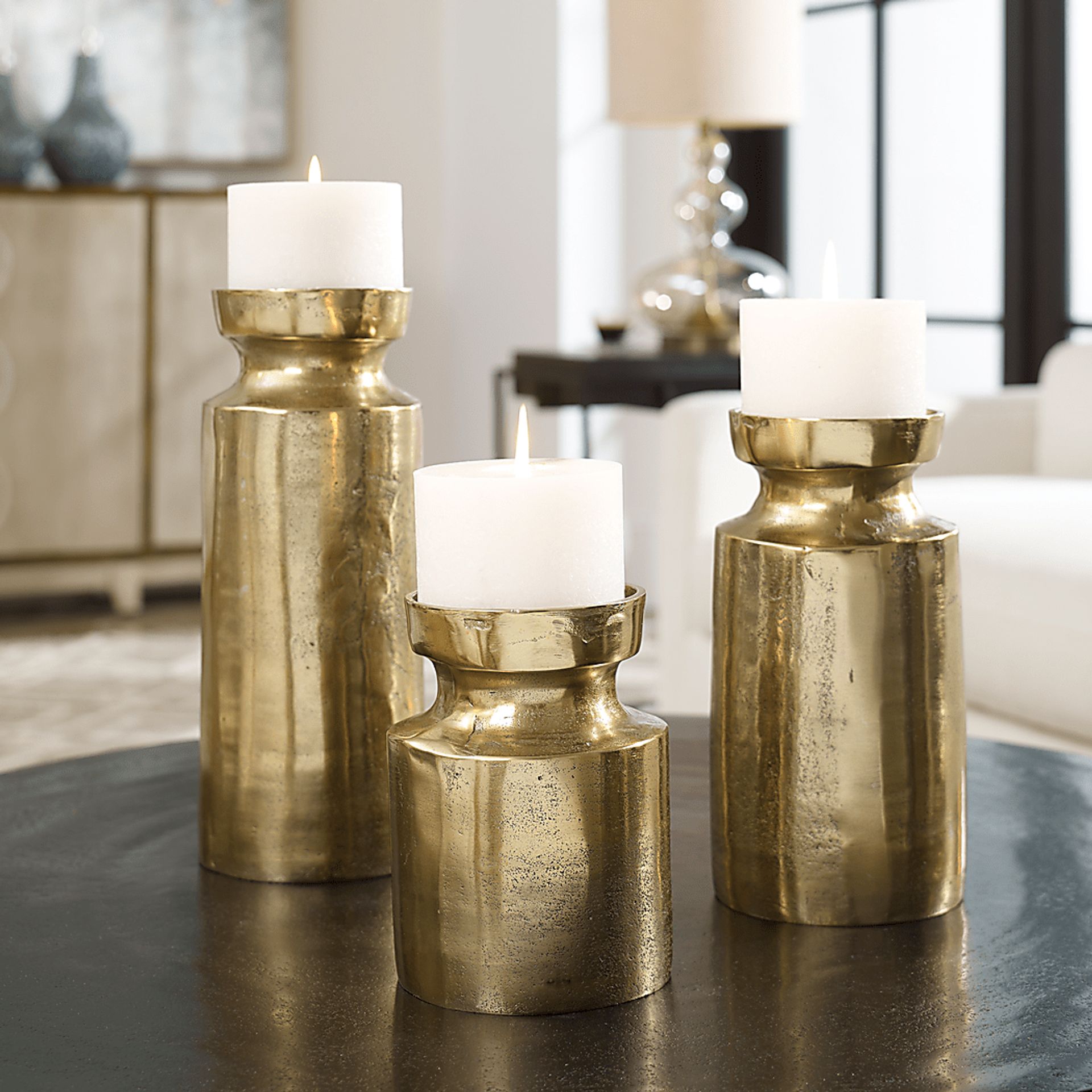 Tevita Brass Candle Holder, Set of 3 - Image 3
