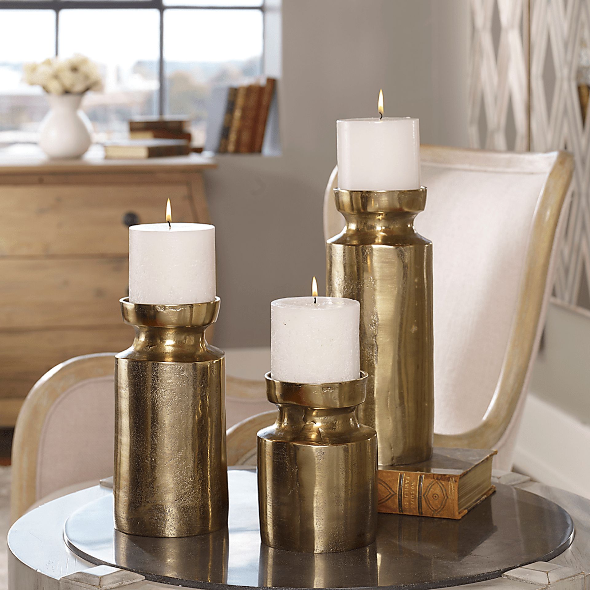 Tevita Brass Candle Holder, Set of 3 - Image 4