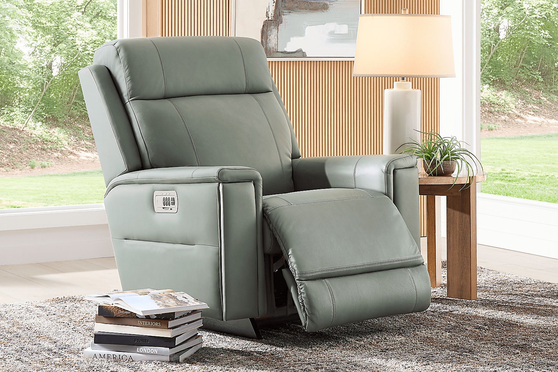 The Shaq II Blue Leather Dual Power Recliner - Image 5