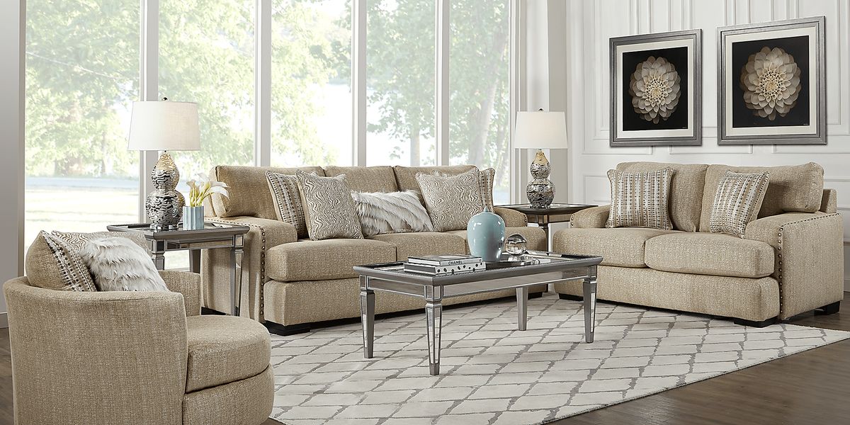 Thessaly 2 Pc Beige Chenille Fabric Living Room Set | Rooms to Go