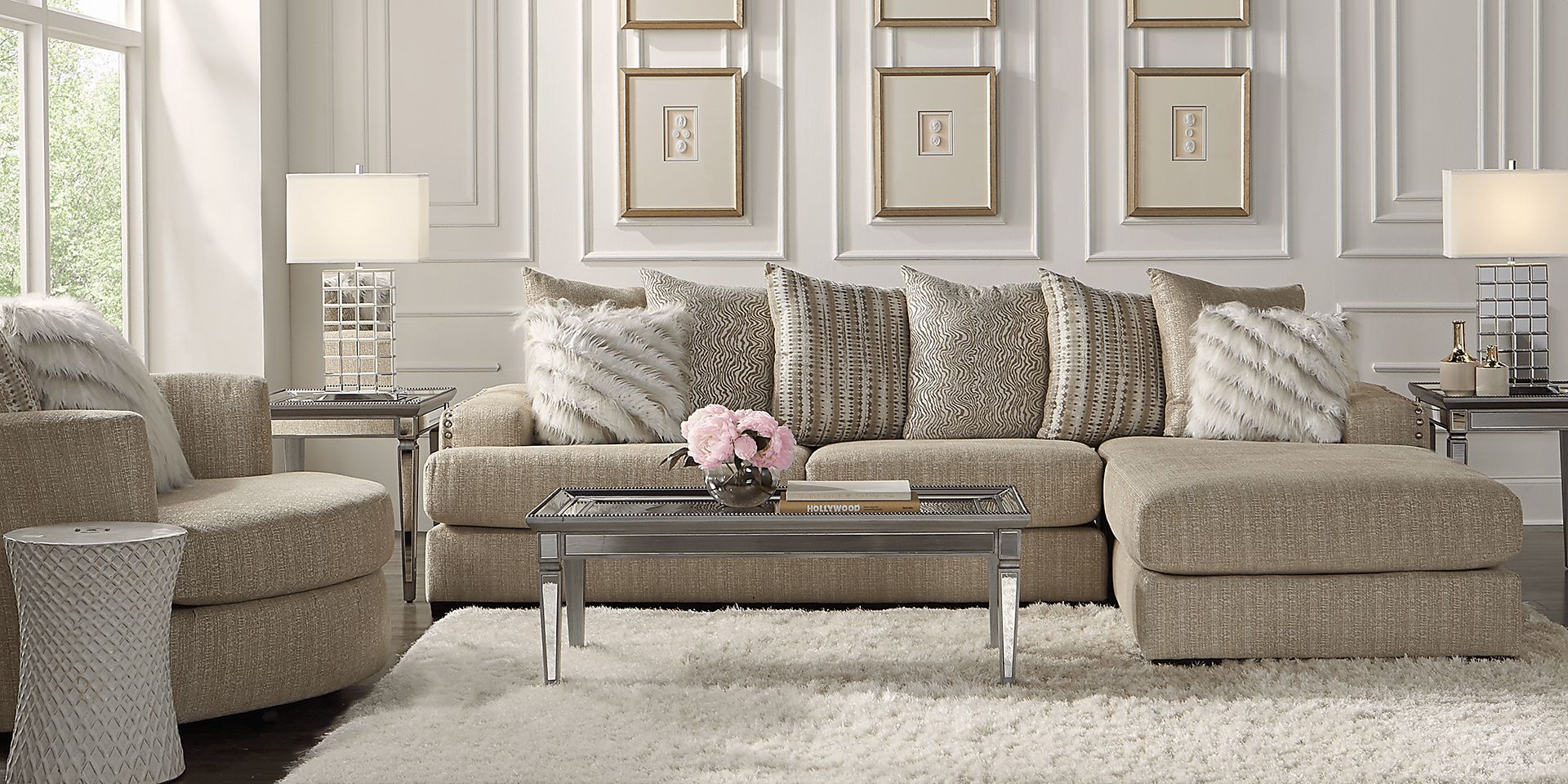 Thessaly Beige 3 Pc Sectional Living Room - Image 1