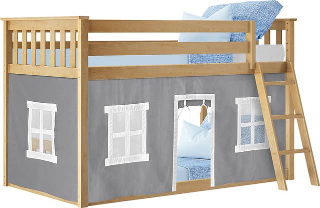 Kids Thorsten Beige Twin/Twin Low Bunk Bed with Gray Tent - Thumbnail - Image 2