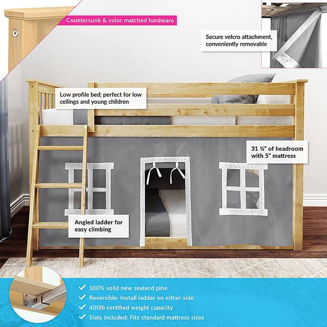 Kids Thorsten Beige Twin/Twin Low Bunk Bed with Gray Tent - Thumbnail - Image 3