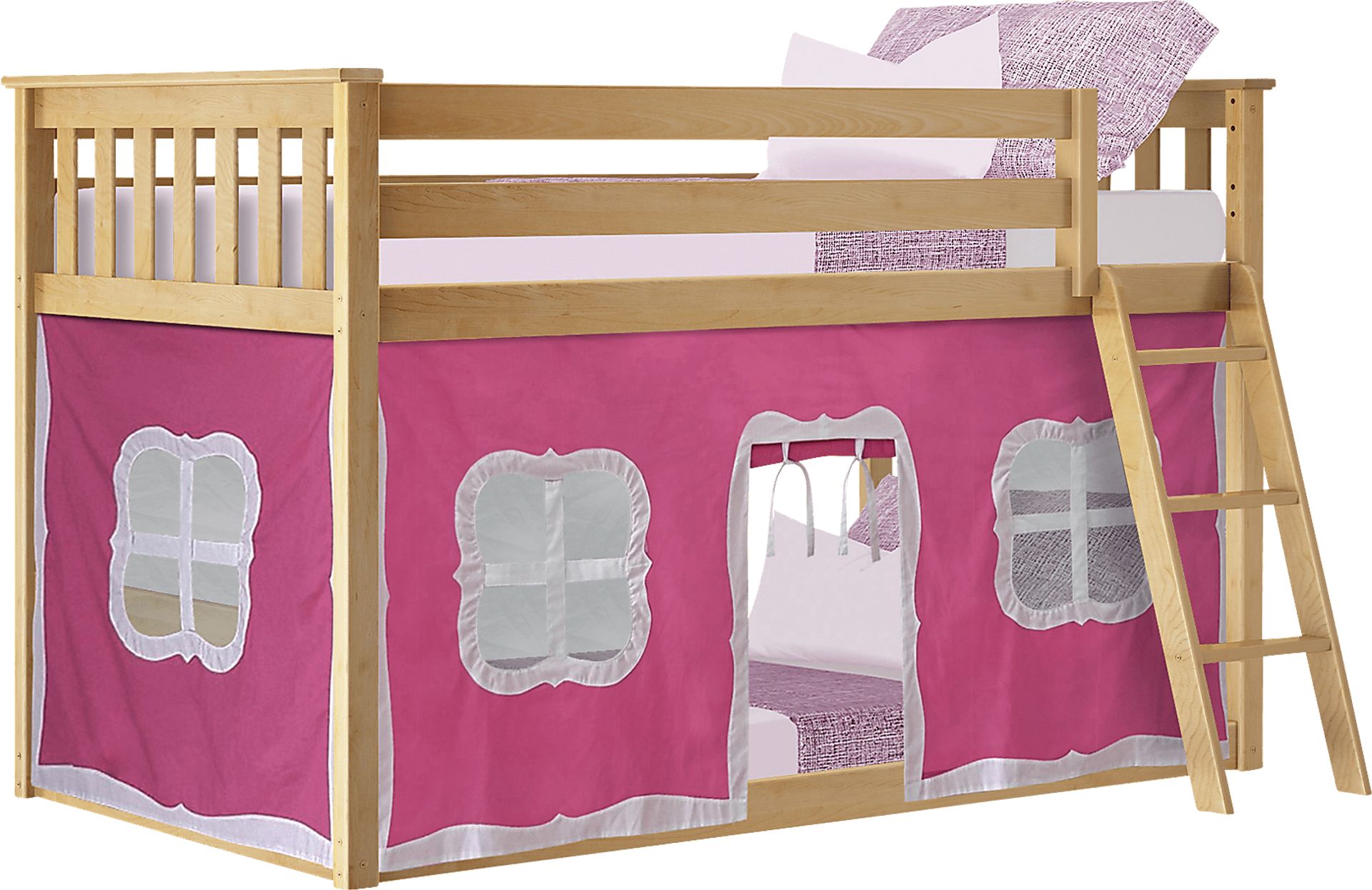 Kids Thorsten Beige Twin/Twin Low Bunk Bed with Pink Tent - Image 2