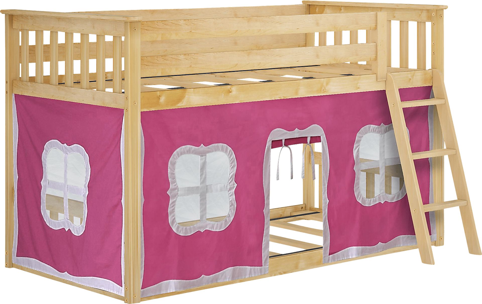 Kids Thorsten Beige Twin/Twin Low Bunk Bed with Pink Tent - Image 4