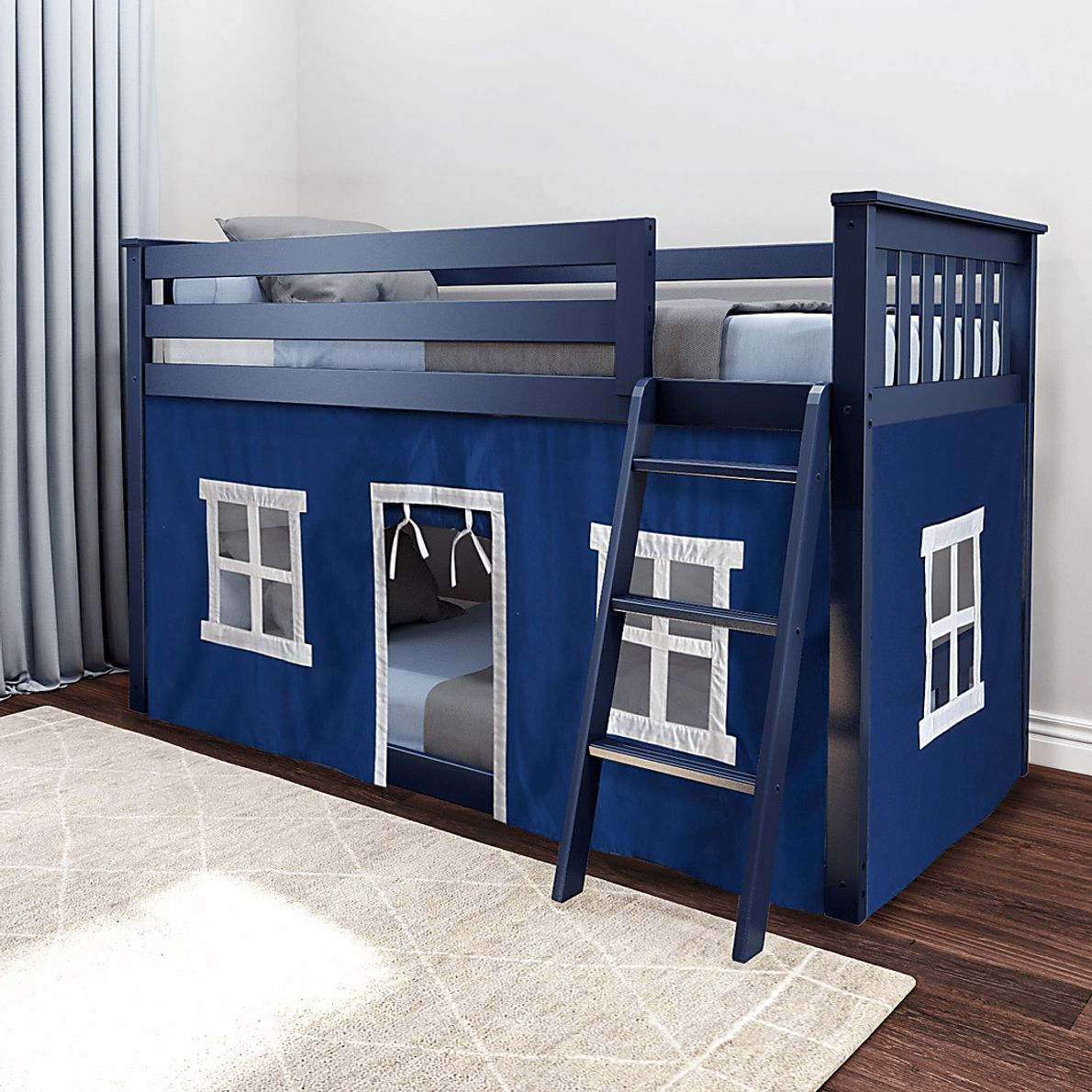 Kids Thorsten Blue Twin/Twin Low Bunk Bed with Blue Tent