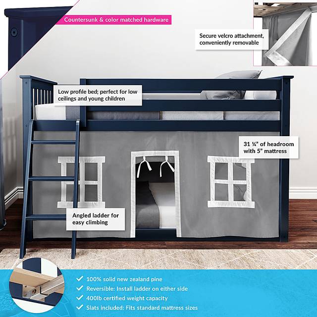 Kids Thorsten Blue Twin/Twin Low Bunk Bed with Gray Tent - Thumbnail - Image 3