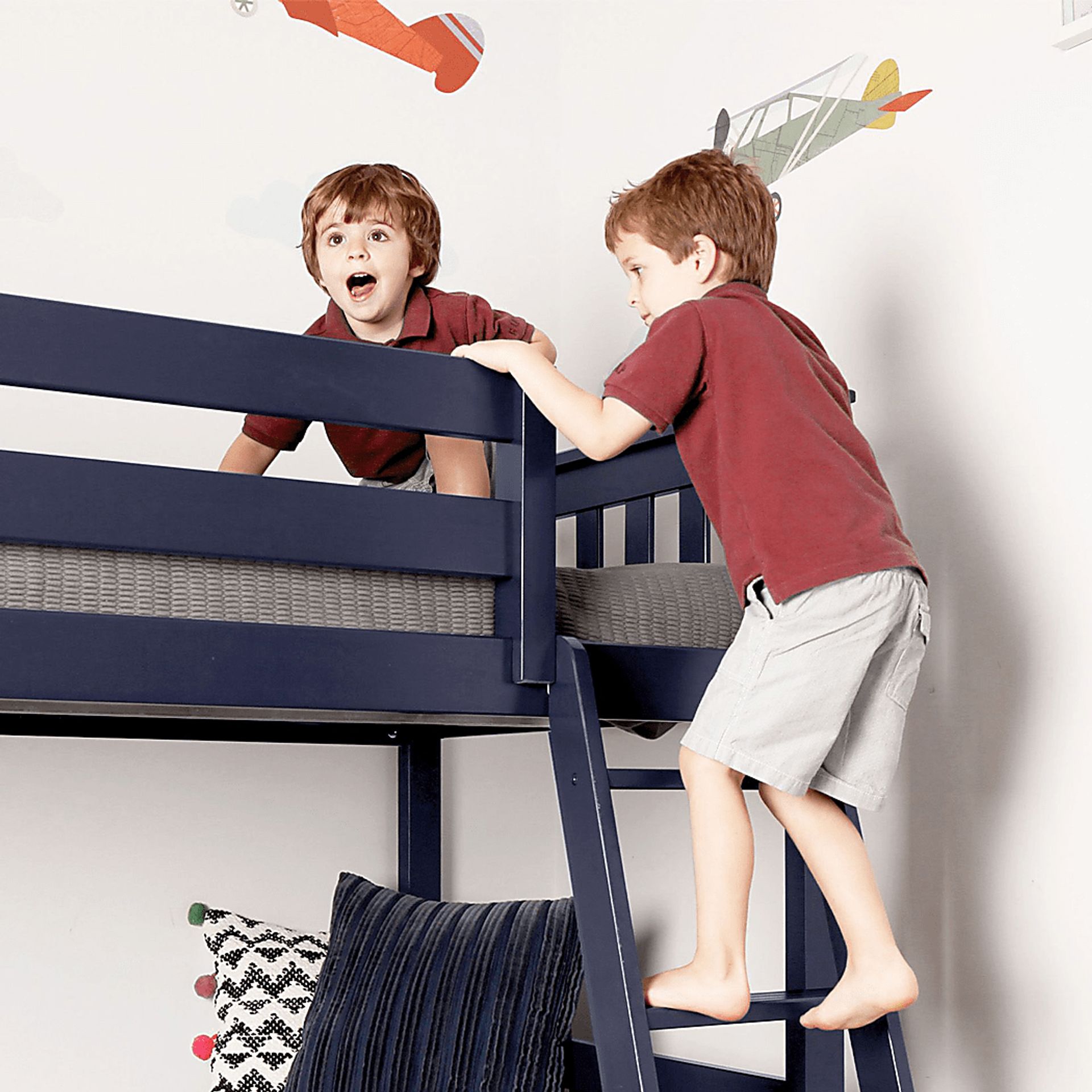 Kids Thorsten Blue Twin/Twin Low Bunk Bed with Gray Tent - Image 6