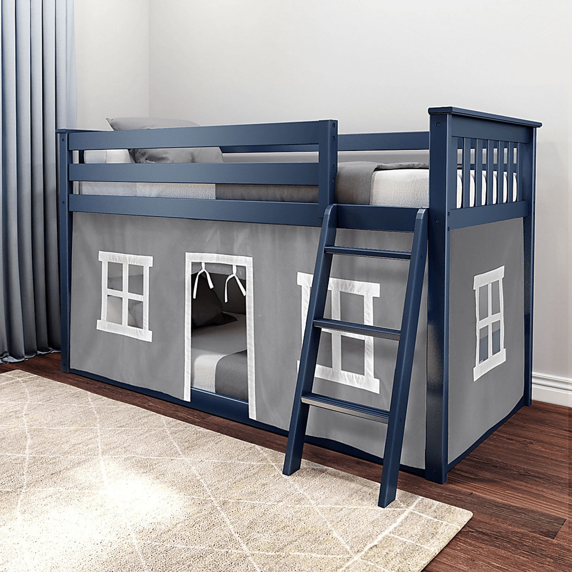 Kids Thorsten Blue Twin/Twin Low Bunk Bed with Gray Tent - Image 1