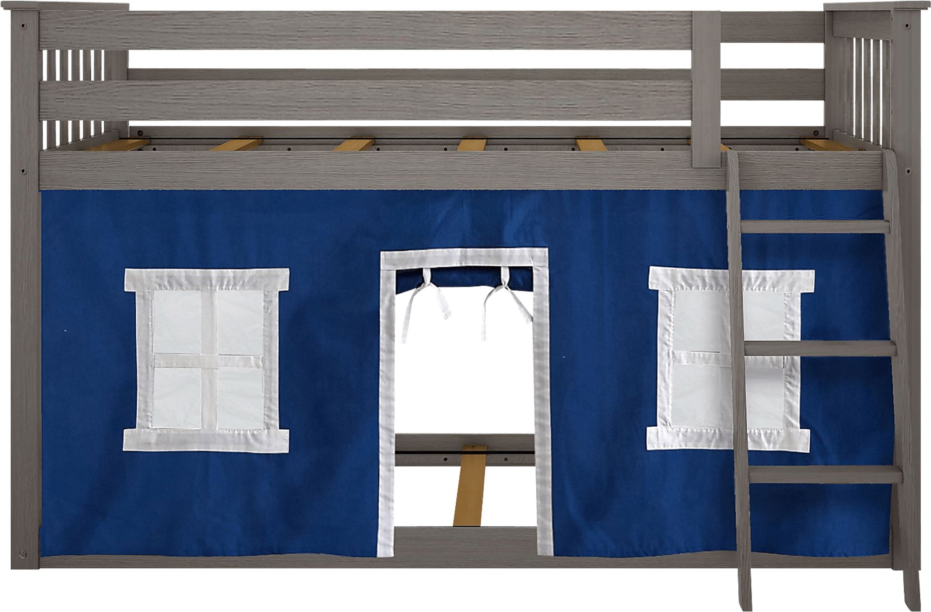Kids Thorsten Brown Twin/Twin Low Bunk Bed with Blue Tent - Image 4