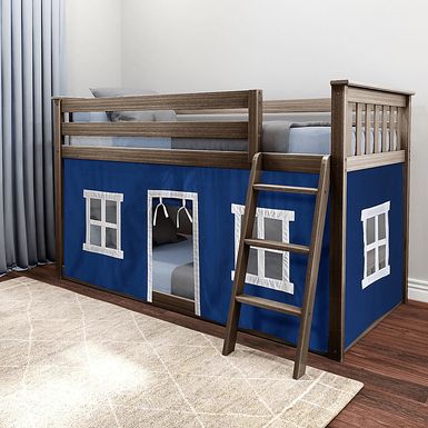 Kids Thorsten Brown Twin/Twin Low Bunk Bed with Blue Tent