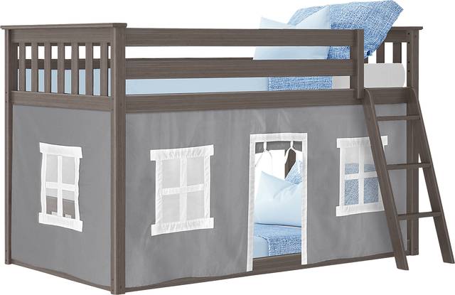 Kids Thorsten Brown Twin/Twin Low Bunk Bed with Gray Tent - Thumbnail - Image 2