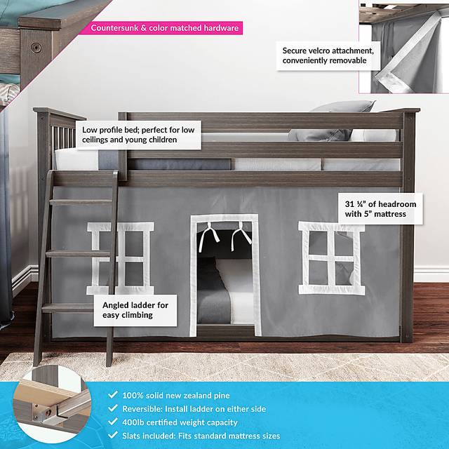 Kids Thorsten Brown Twin/Twin Low Bunk Bed with Gray Tent - Thumbnail - Image 3