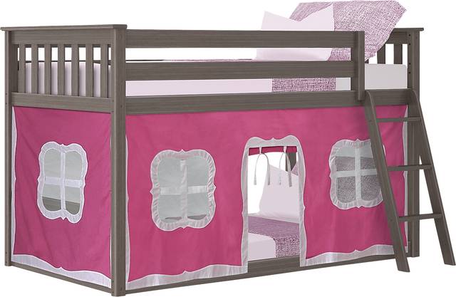 Kids Thorsten Brown Twin/Twin Low Bunk Bed with Pink Tent - Thumbnail - Image 2