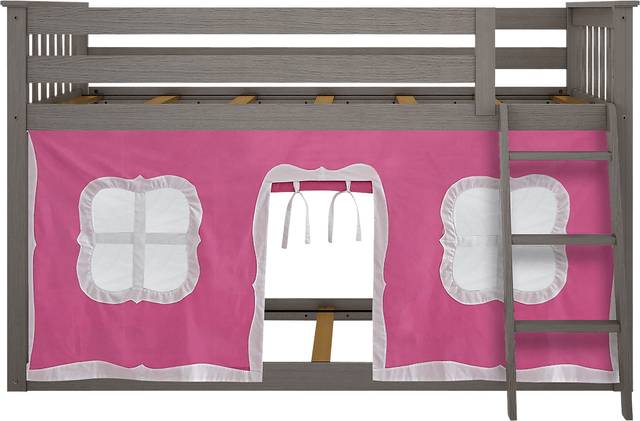 Kids Thorsten Brown Twin/Twin Low Bunk Bed with Pink Tent - Thumbnail - Image 4