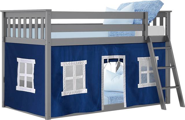 Kids Thorsten Gray Twin/Twin Low Bunk Bed with Blue Tent - Thumbnail - Image 2
