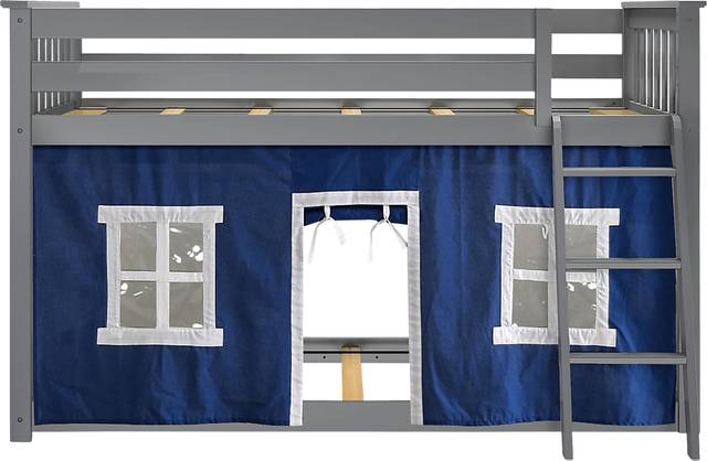 Kids Thorsten Gray Twin/Twin Low Bunk Bed with Blue Tent - Thumbnail - Image 4
