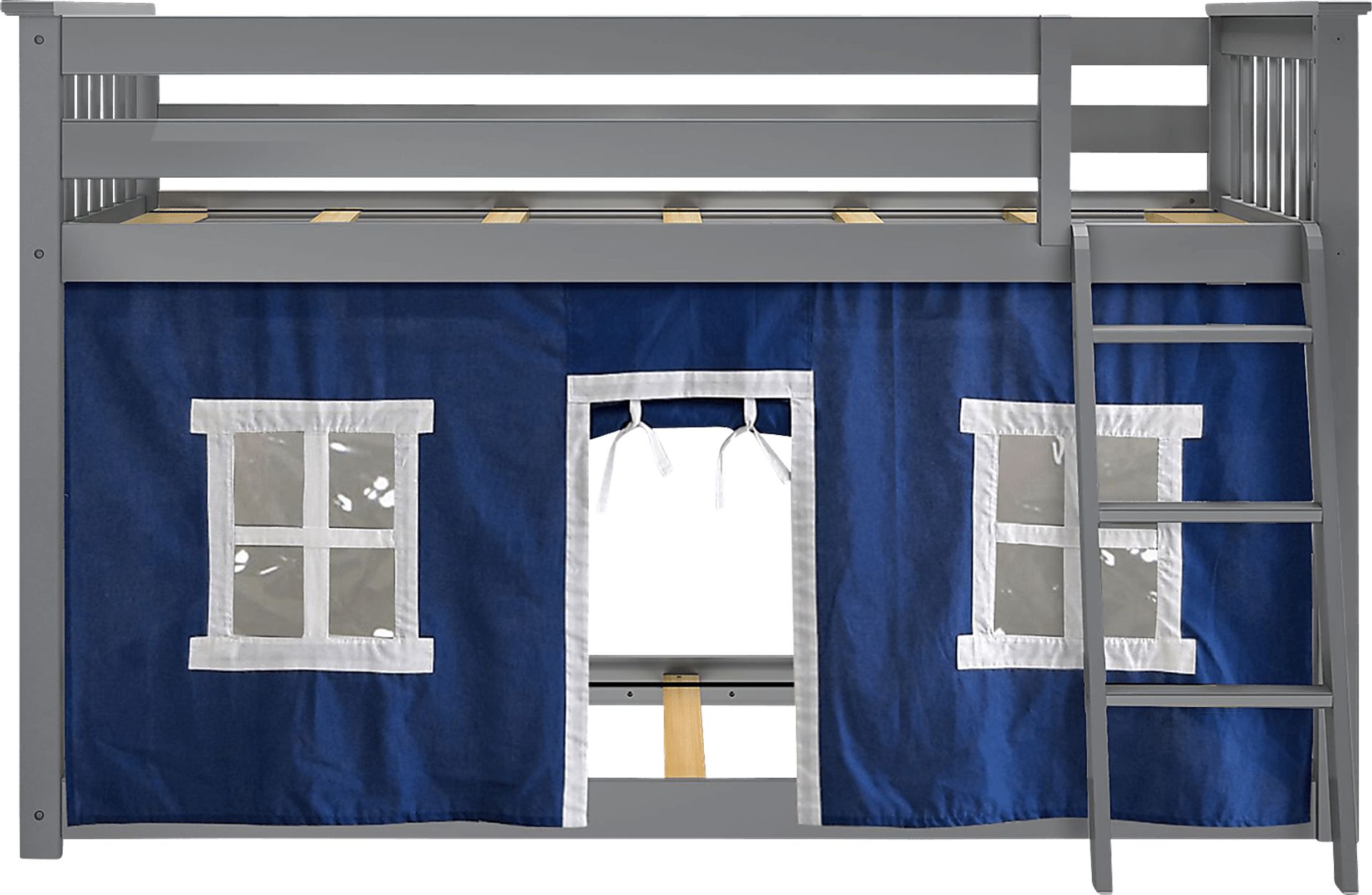Kids Thorsten Gray Twin/Twin Low Bunk Bed with Blue Tent - Image 4