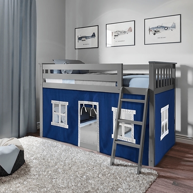 Kids Thorsten Gray Twin/Twin Low Bunk Bed with Blue Tent