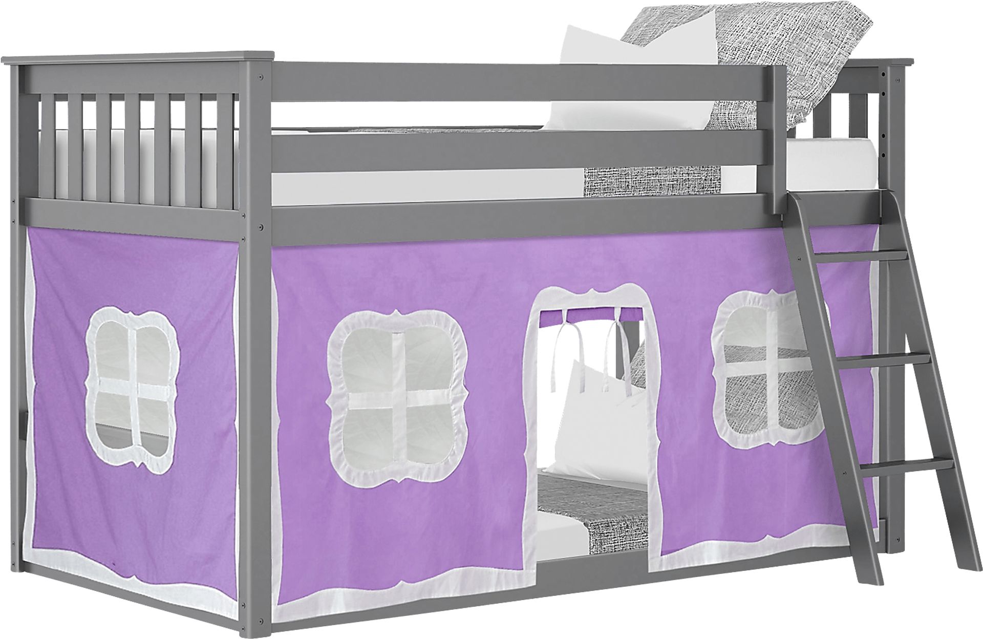 Kids Thorsten Gray Twin/Twin Low Bunk Bed with Purple Tent - Image 2