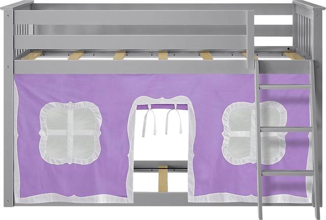 Kids Thorsten Gray Twin/Twin Low Bunk Bed with Purple Tent - Thumbnail - Image 4