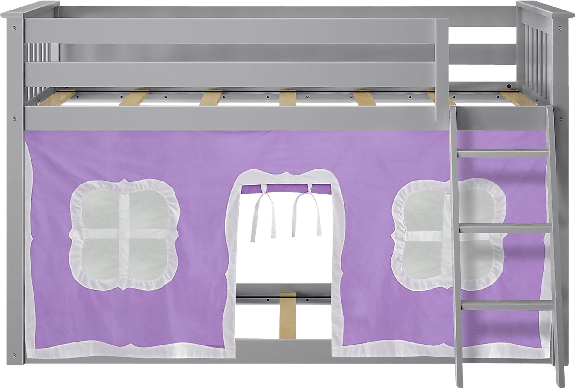 Kids Thorsten Gray Twin/Twin Low Bunk Bed with Purple Tent - Image 4