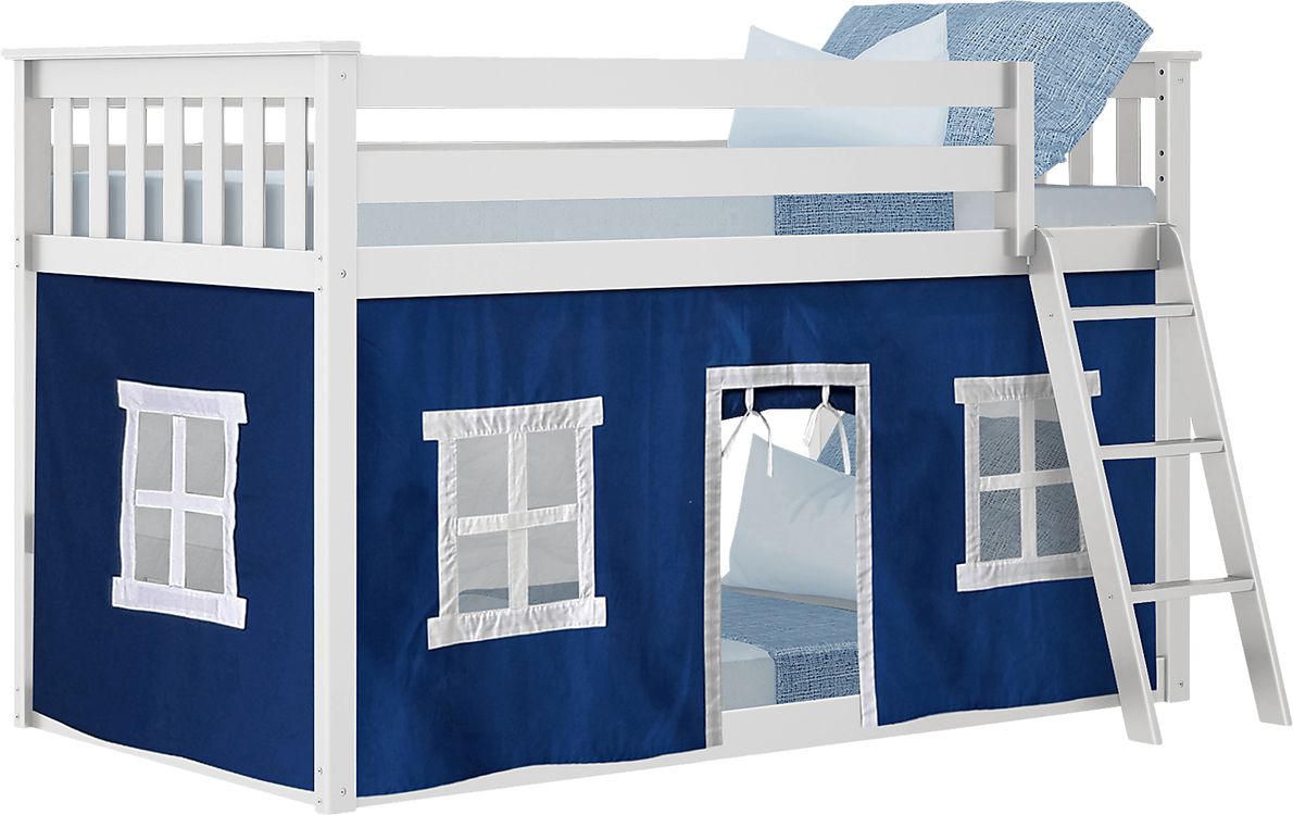 Kids Thorsten White Twin/Twin Low Bunk Bed with Blue Tent Rooms To Go