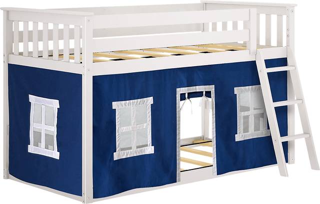 Kids Thorsten White Twin/Twin Low Bunk Bed with Blue Tent - Thumbnail - Image 4