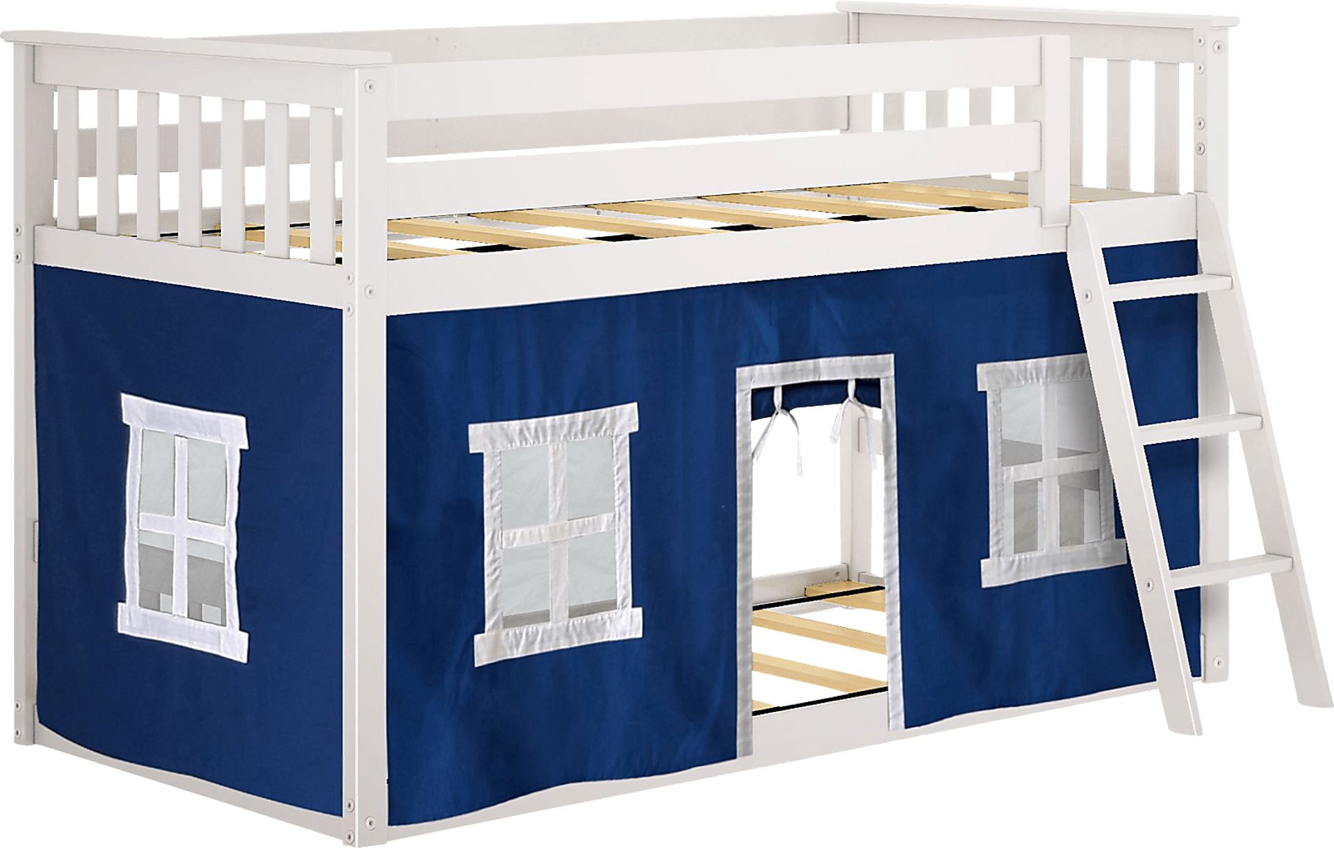 Kids Thorsten White Twin/Twin Low Bunk Bed with Blue Tent - Image 4