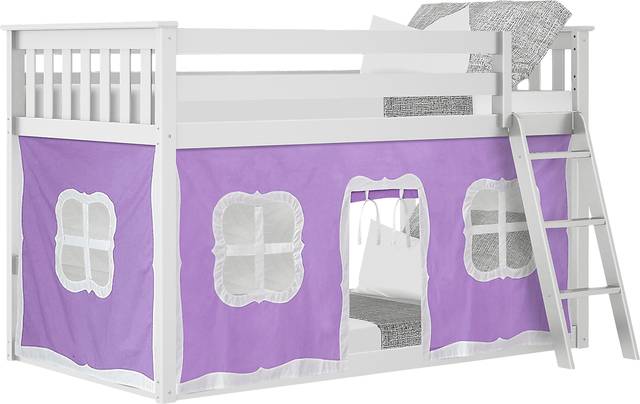 Kids Thorsten White Twin/Twin Low Bunk Bed with Purple Tent - Thumbnail - Image 2