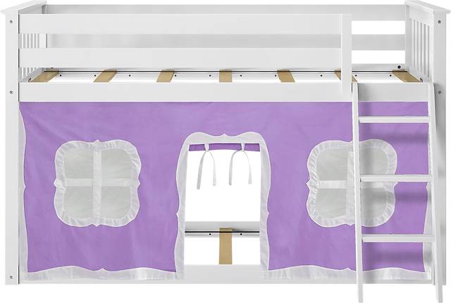 Kids Thorsten White Twin/Twin Low Bunk Bed with Purple Tent - Thumbnail - Image 4