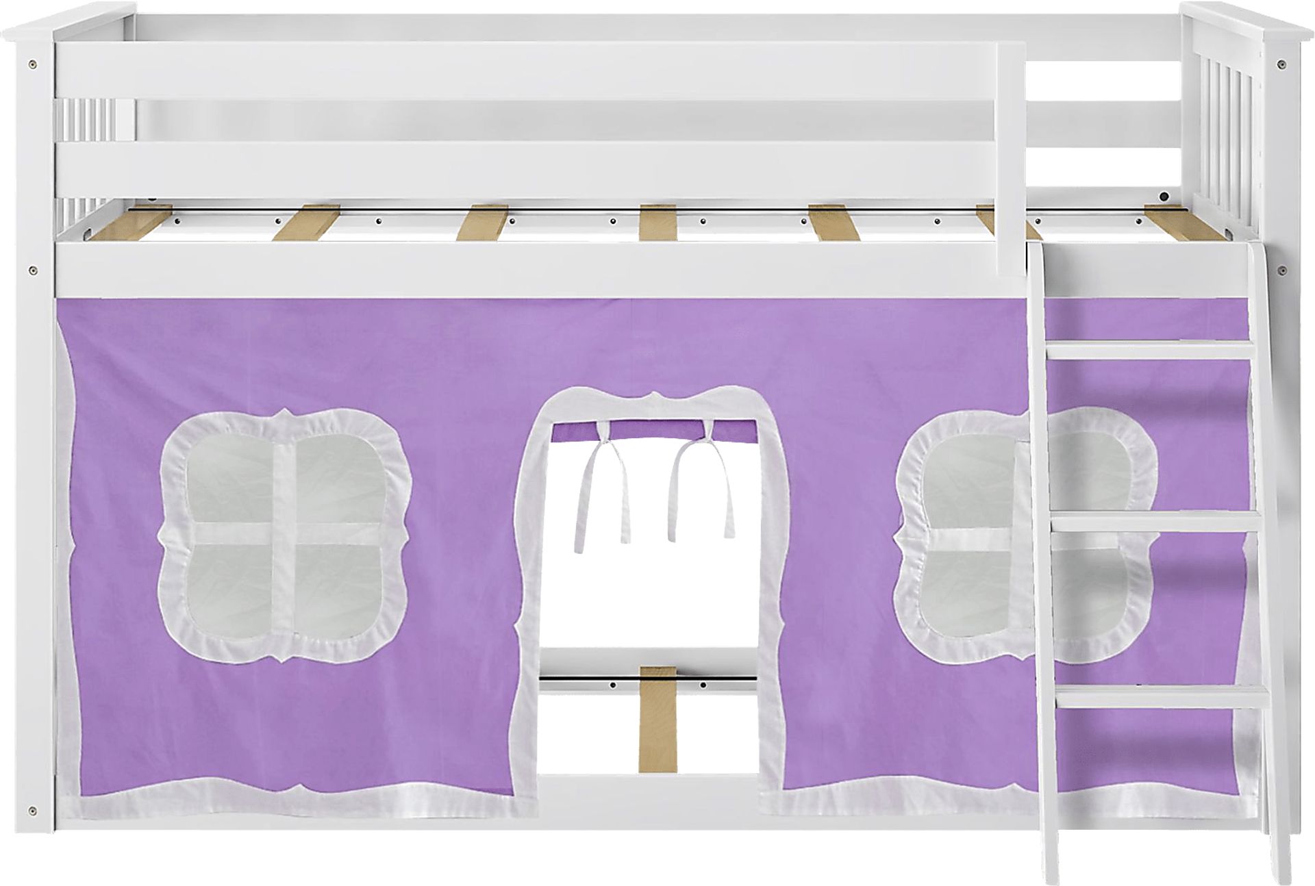 Kids Thorsten White Twin/Twin Low Bunk Bed with Purple Tent - Image 4