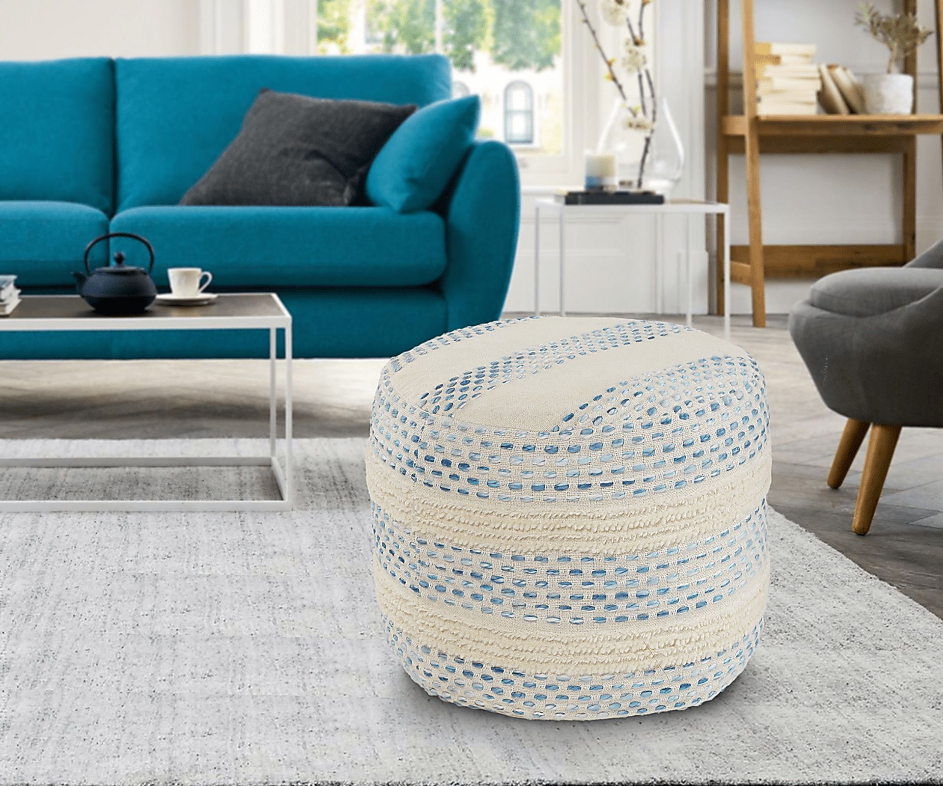 Tilana Blue/Cream Pouf - Image 2