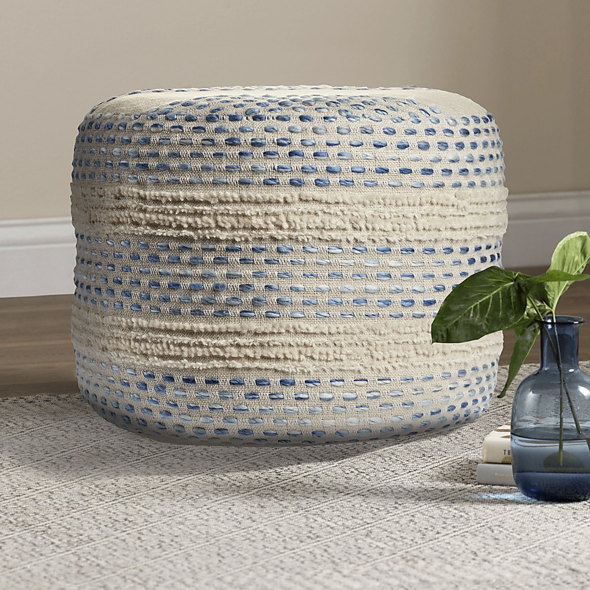 Tilana Blue/Cream Pouf - Image 3