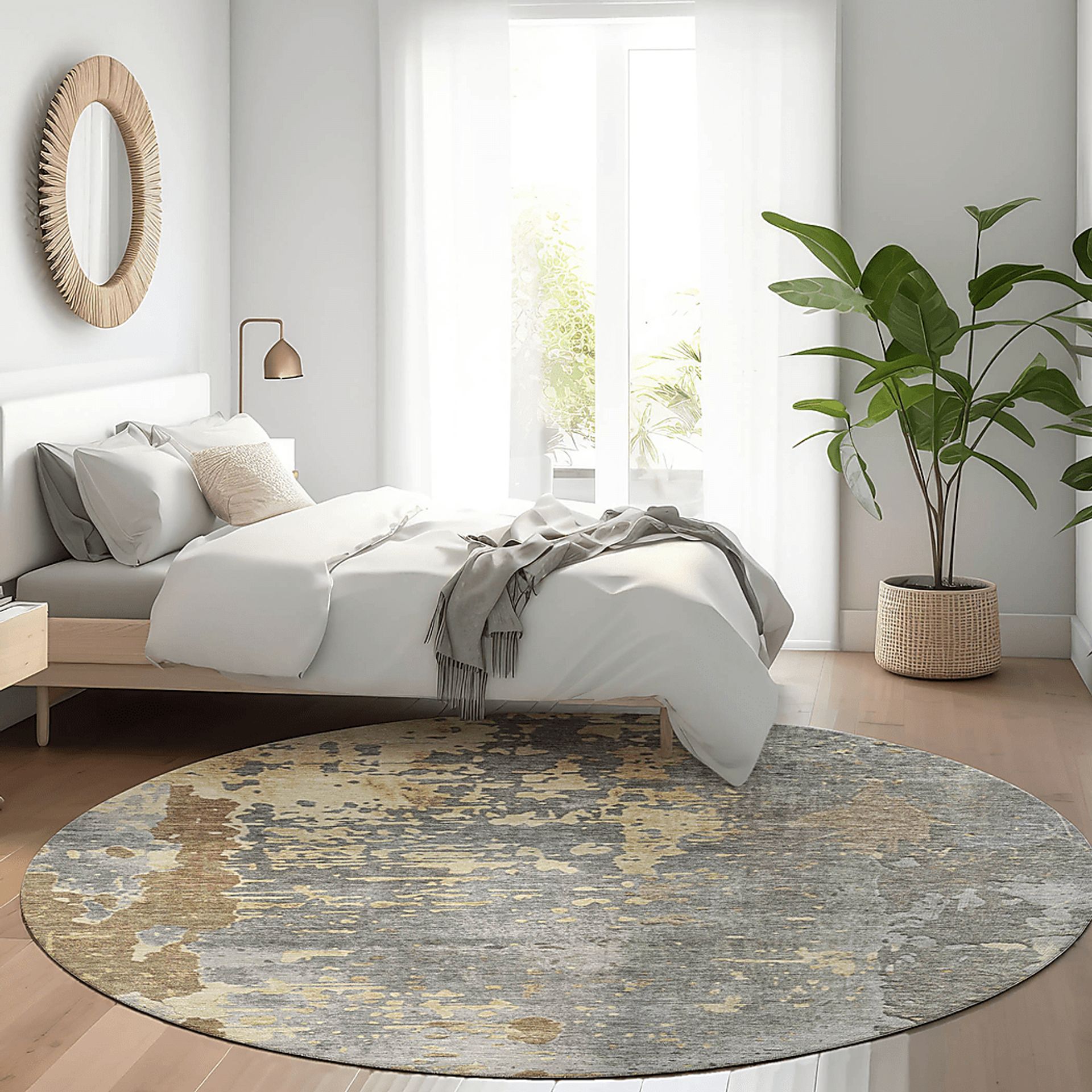 Tinde Gray 8' Round Machine Washable Rug - Image 2