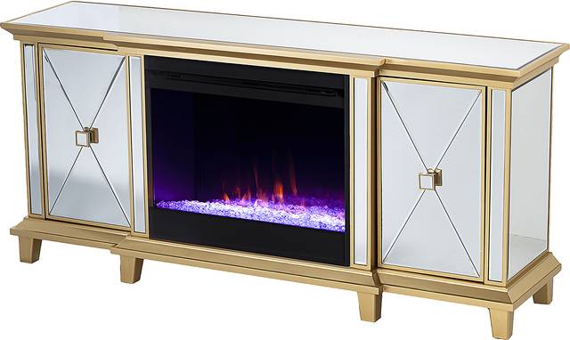 Tingdale I Gold 58 in. Console, With Color Changing Electric Fireplace - Thumbnail - Image 1