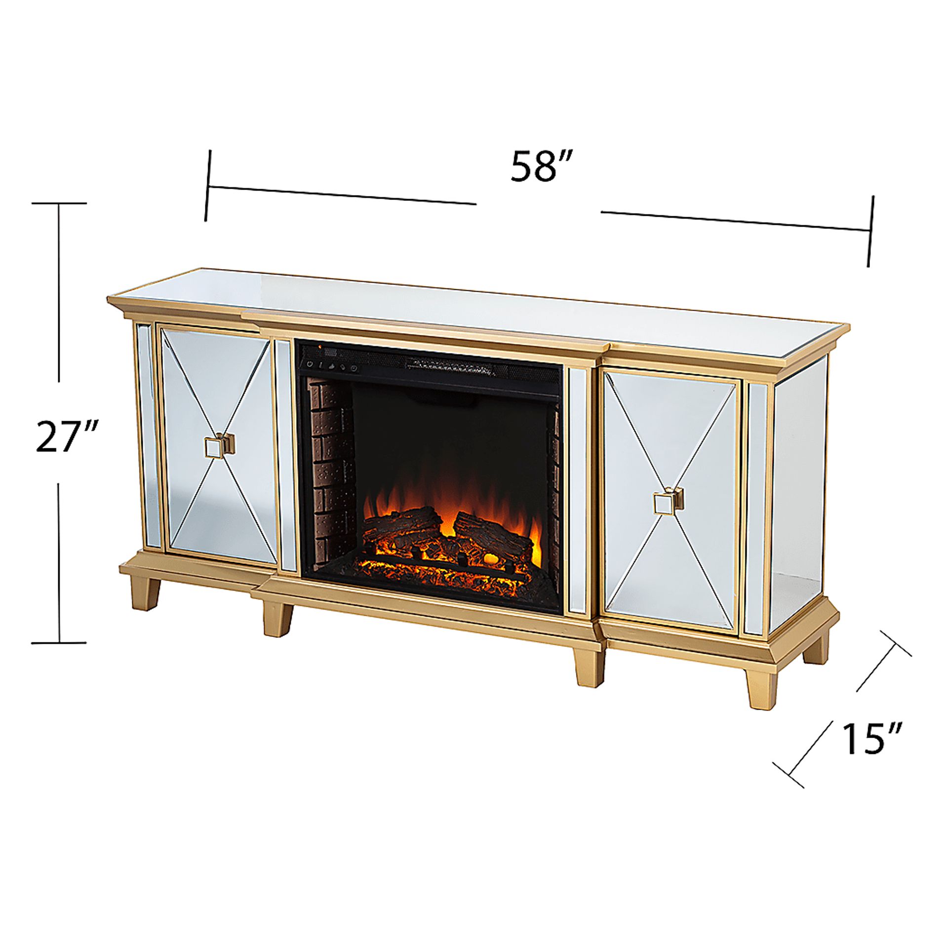 Tingdale II Gold 58 in. Console, With Electric Fireplace - Image 3