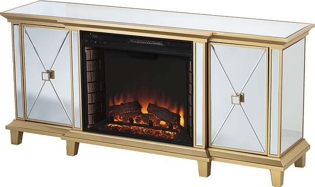 Tingdale II Gold 58 in. Console, With Electric Fireplace