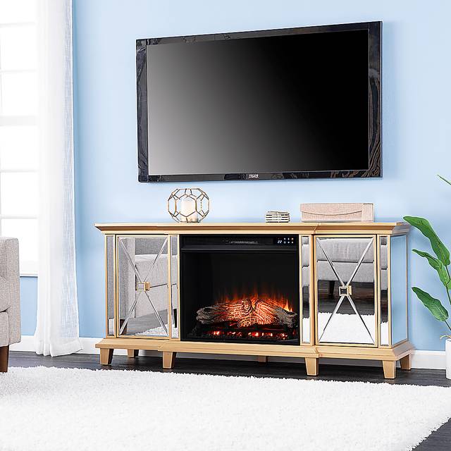 Tingdale IV Gold 58 in. Console, With Electric Fireplace - Thumbnail - Image 2