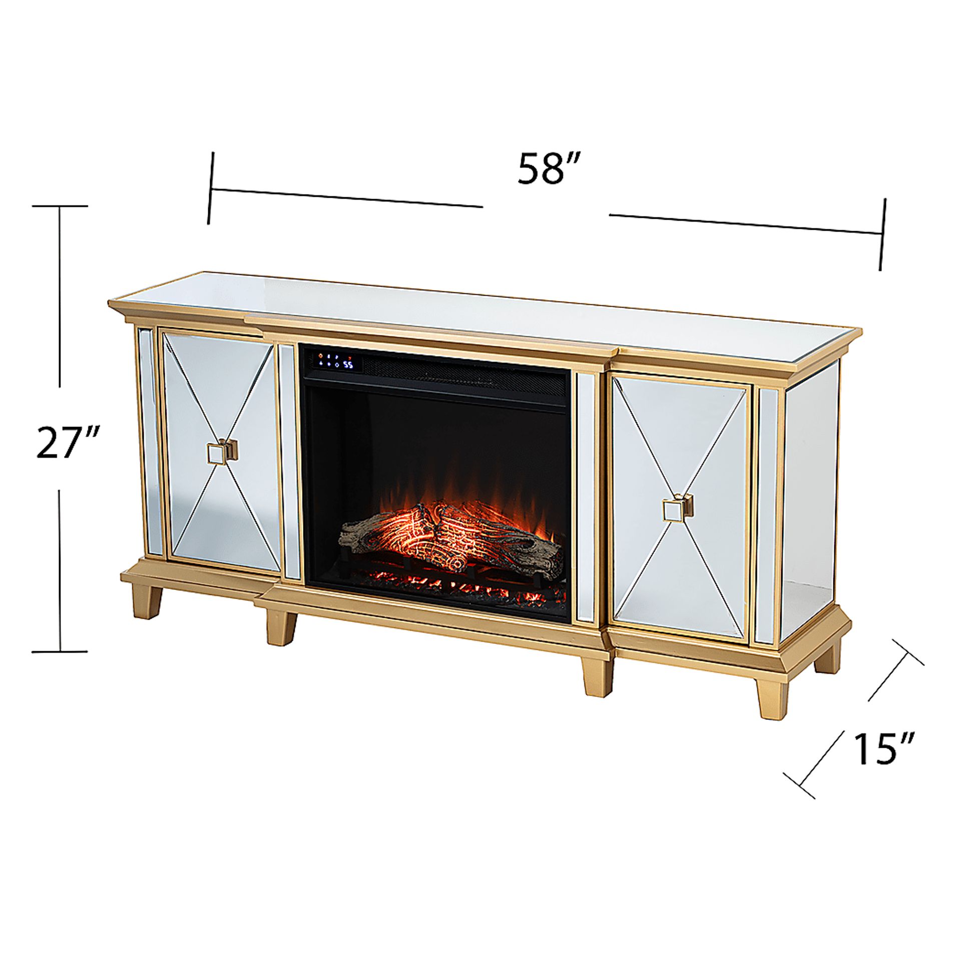 Tingdale IV Gold 58 in. Console, With Electric Fireplace - Image 3