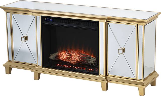 Tingdale IV Gold 58 in. Console, With Electric Fireplace - Thumbnail - Image 1