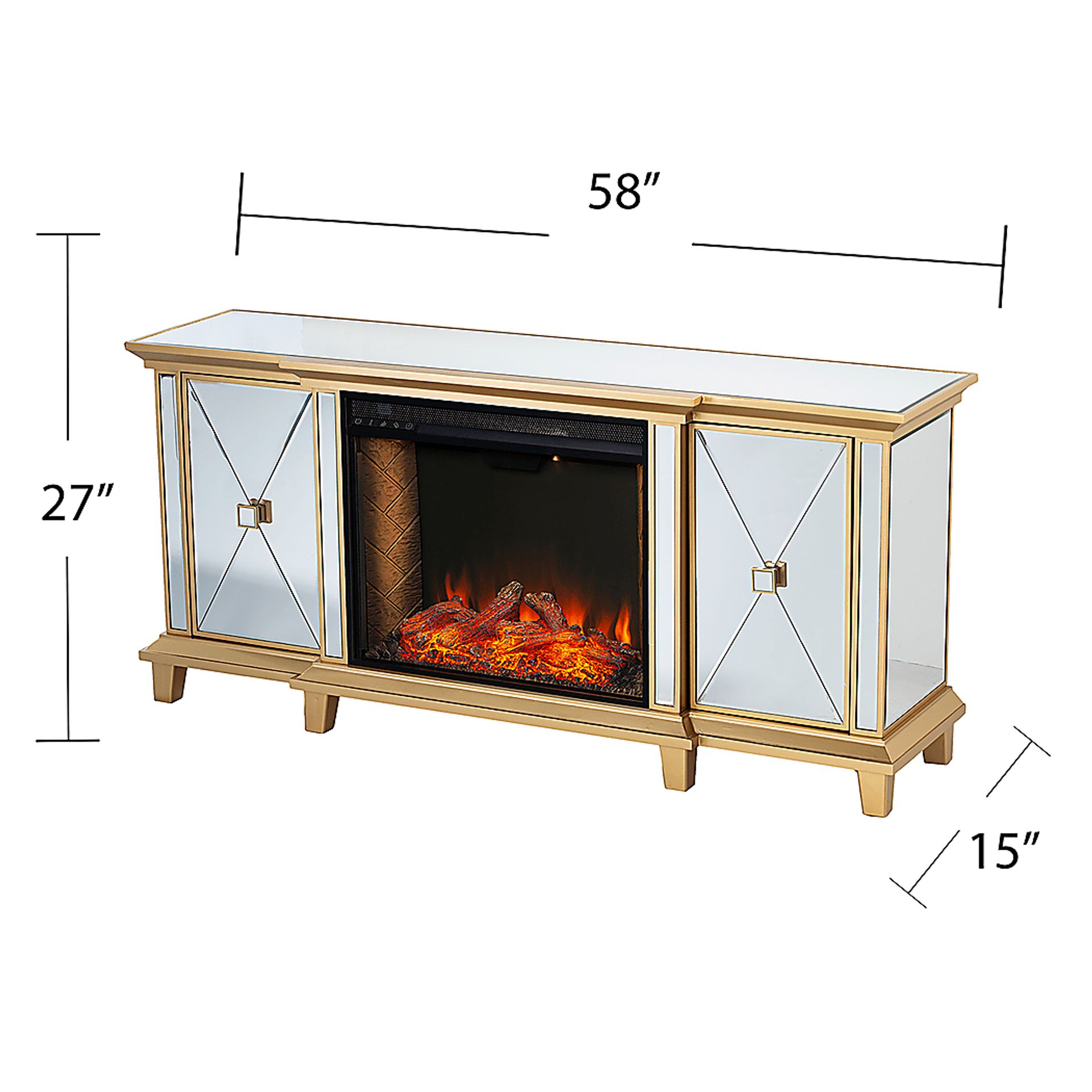 Tingdale III Gold 58 in. Console, With Smart Electric Fireplace - Image 3