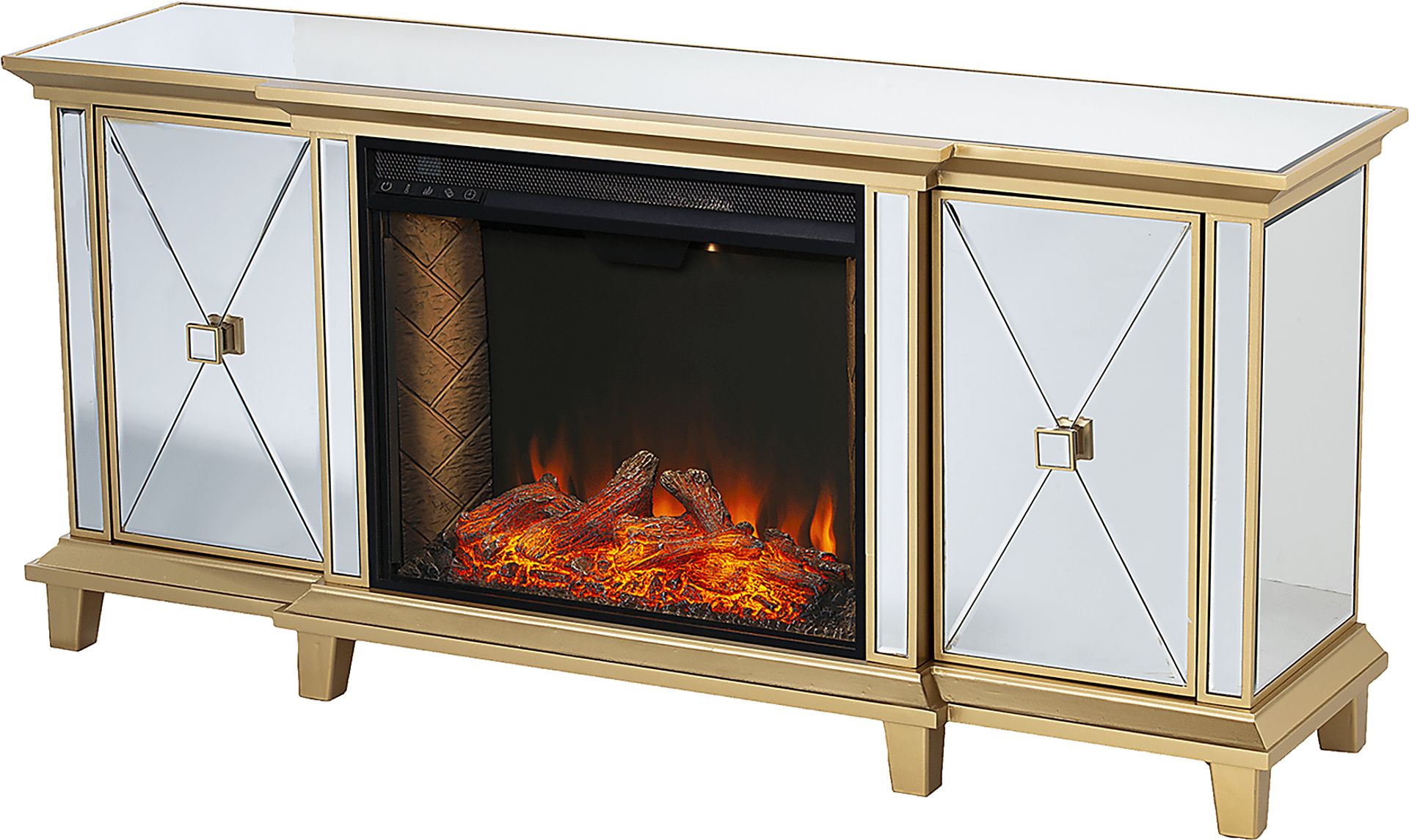Tingdale III Gold 58 in. Console, With Smart Electric Fireplace - Image 1