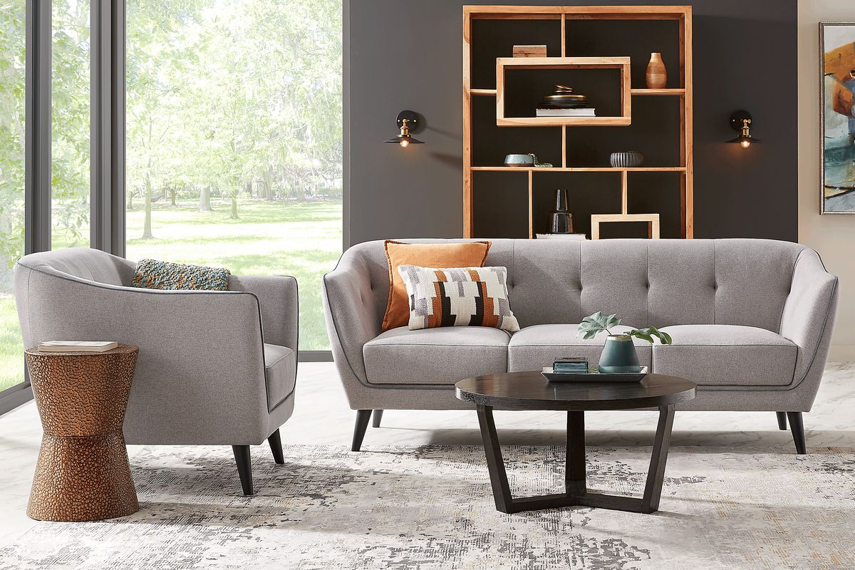 Tinsley Park 2 Pc Gray Polyester Fabric Living Room Set With Sofa ...