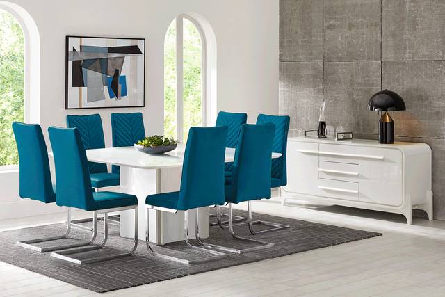 Tobian White 5 Pc Dining Room with Waycroft Side Chairs - Thumbnail - Image 1